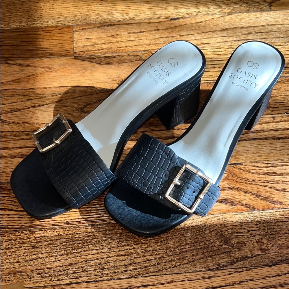 Society Black Croc-Embossed Heels